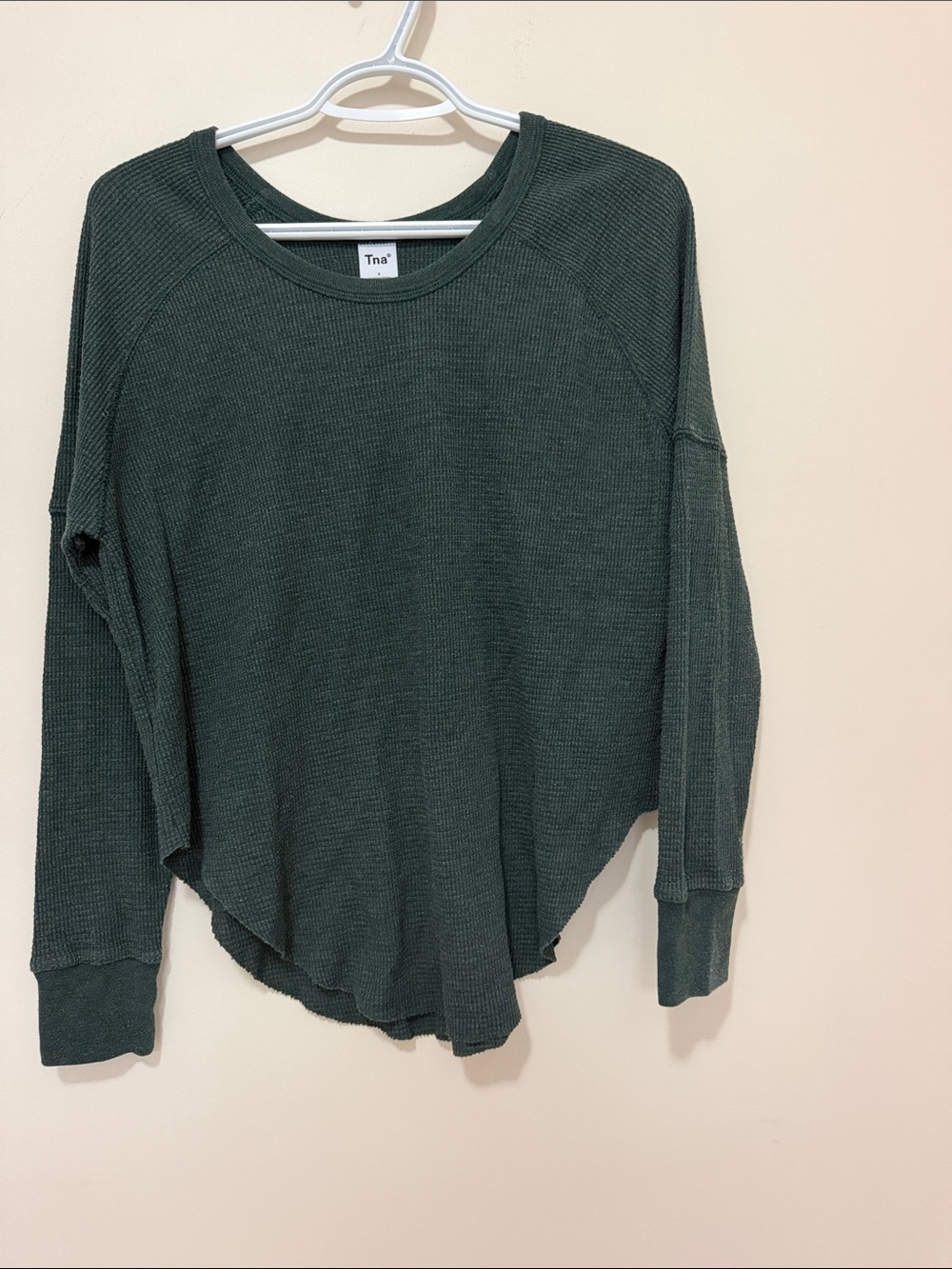 TNA Waffle Knit Long Sleeve Top - Dark Green